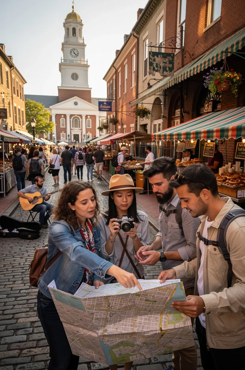 Informational map showing connected travel routes between key historic cities, museums, and cultural landmarks on the East Coast.